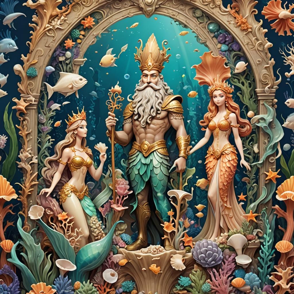 King Triton and Queen Athena on Oceanic Thrones