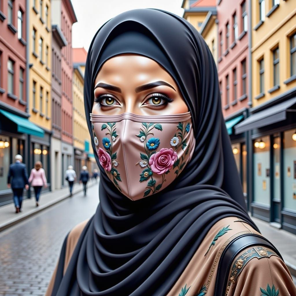 Ethereal Beauty in Hijab and Mask