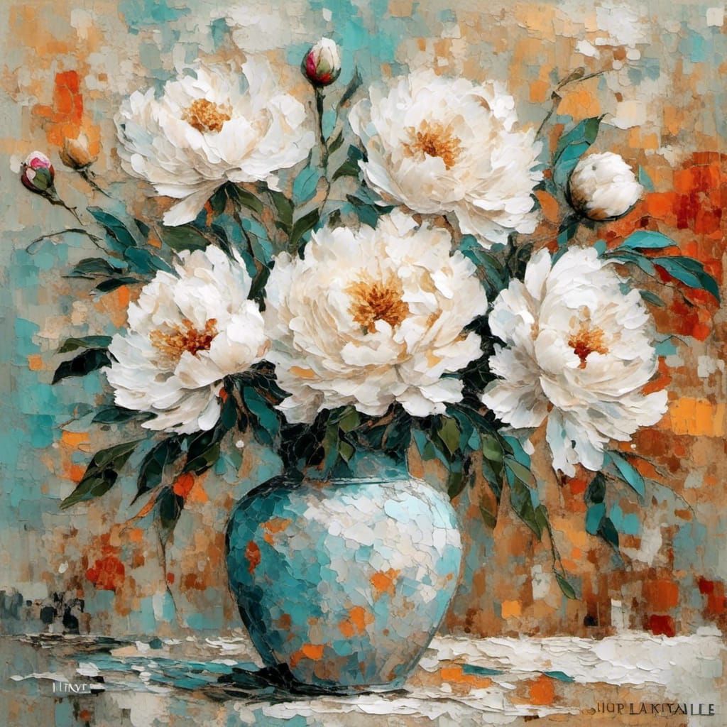 Peonies in Vase: Minimalist Surreal Floral Art