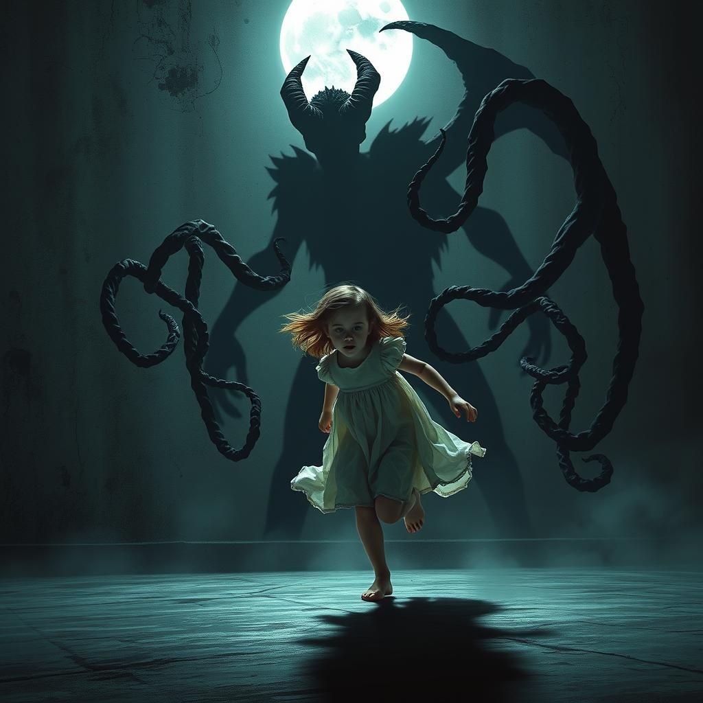 Girl Runs from Shadow: Fantasy Concept Art