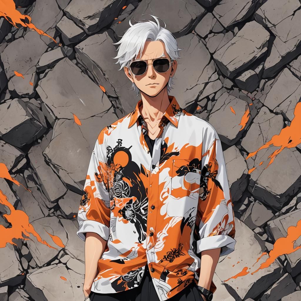 Lava God in Hawaiian Shirt, Anime Style