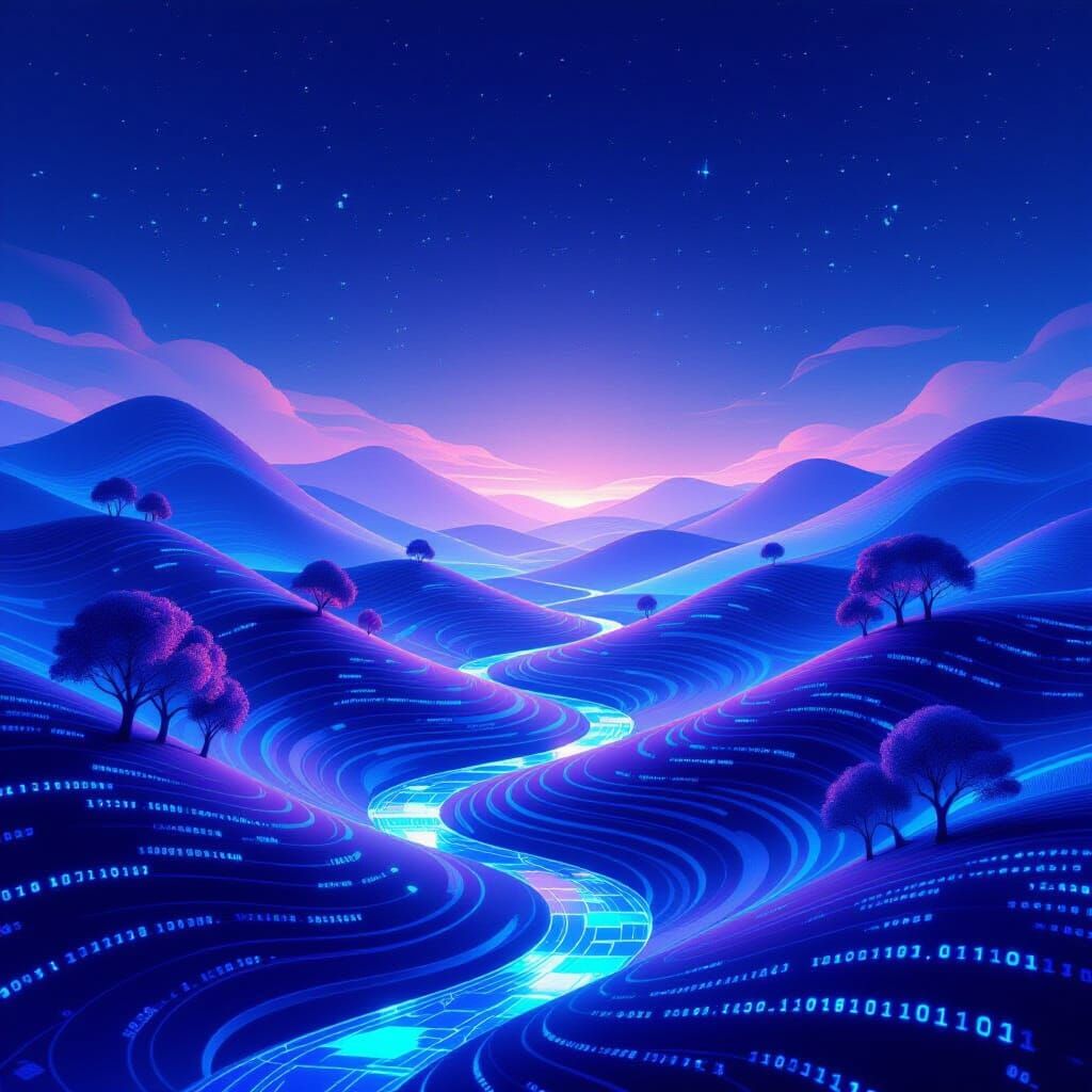 Abstract Digital Landscape of Flowing Code and Data