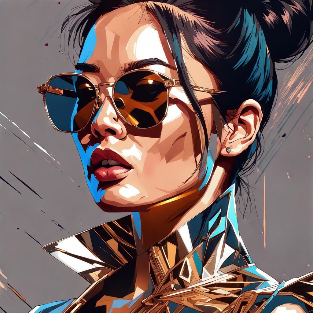 Chrome Cyberpunk Woman Portrait in Metallic Bronze