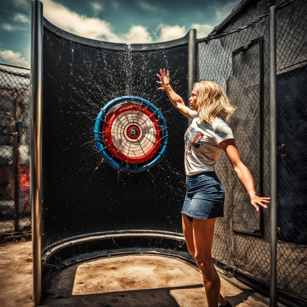 Blonde Hits Dunk Tank Bullseye: Hyperrealistic Image