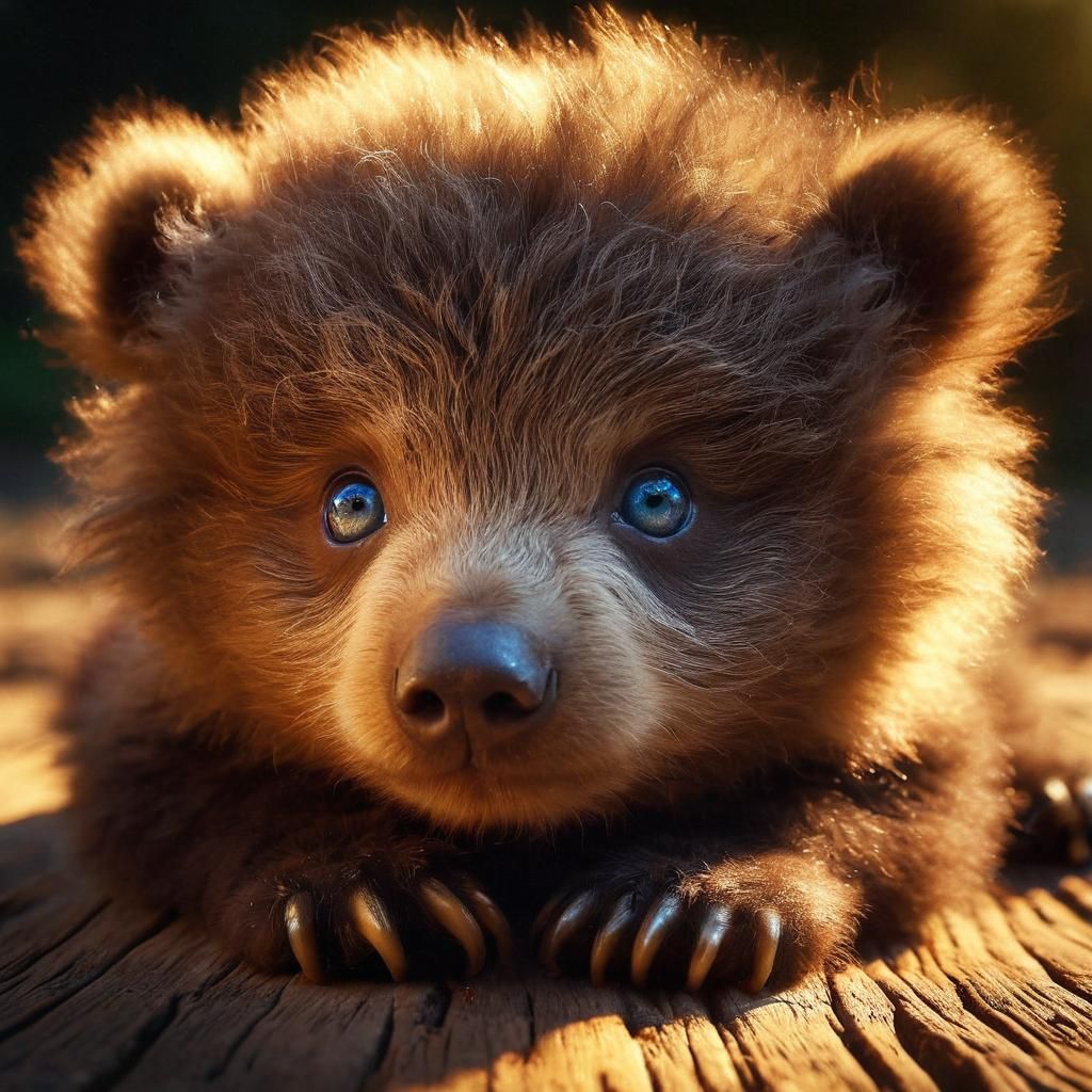 Newborn Bear's Intense Blue Eyes in Sunlight