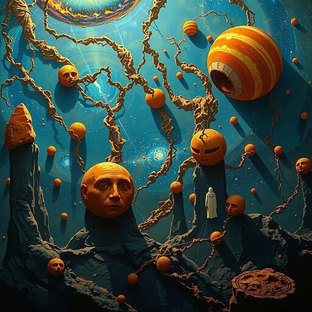 Ancient Desert Under Cosmic Nebulae Sky