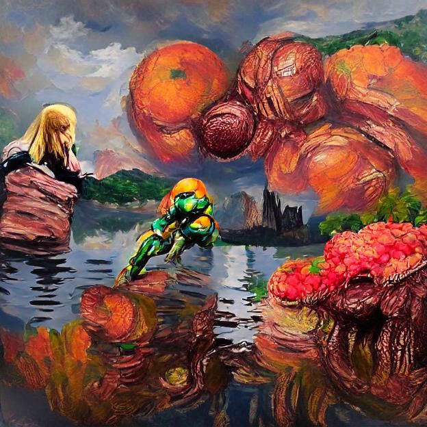 Samus Aran's Impressionist Battle as Monet Painting