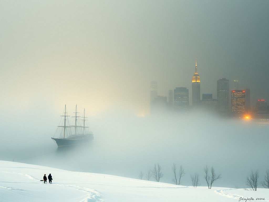 Fractal Expressionist Fog Scene of City Harbor