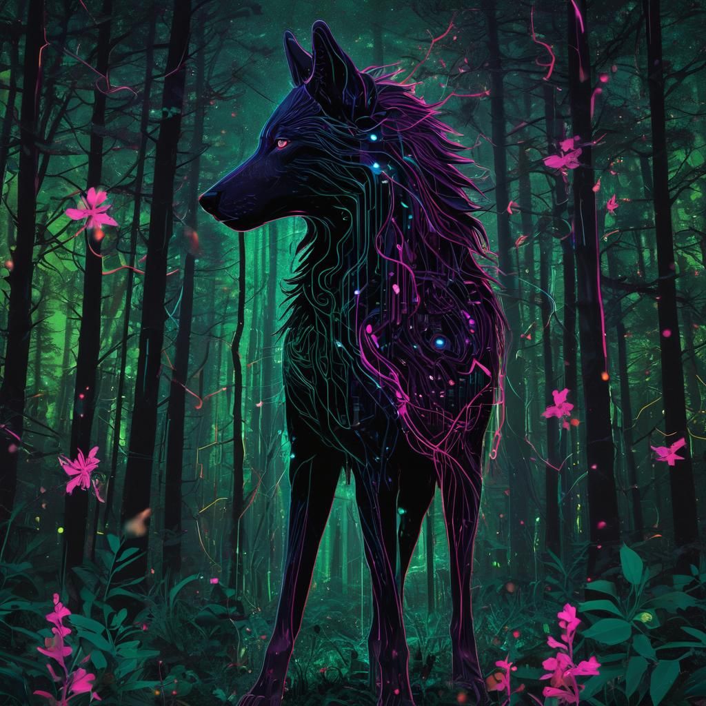 Techno-Organic Forest Ascension": Cyberpunk meets Art Nouvea...