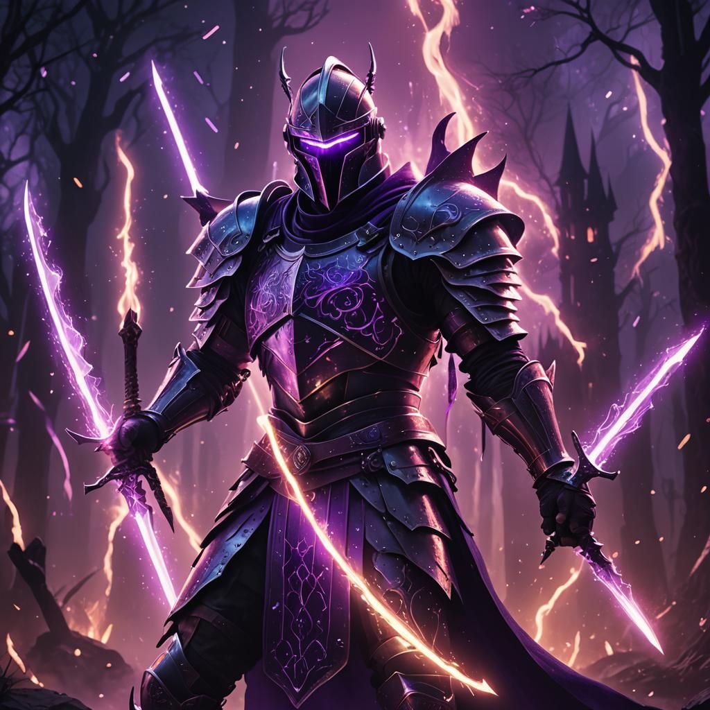 Light Knight with Purple Fire Neon Aura