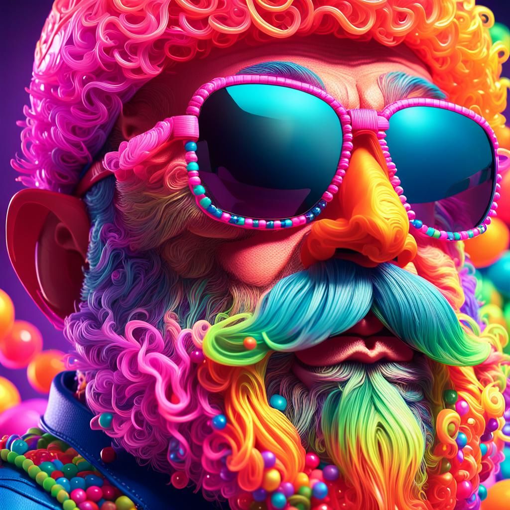 Neon Dwarf with Beaded Beard in Candy Art Style