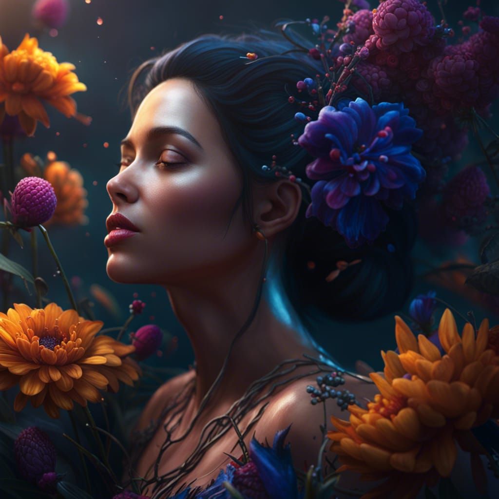 Woman Smelling Flower: Realistic 16K Art