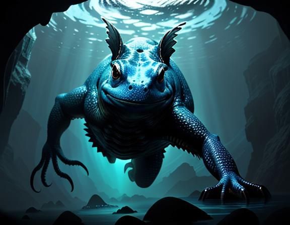 Underwater Amphipod Creature in Dark Cave, Oil Painting