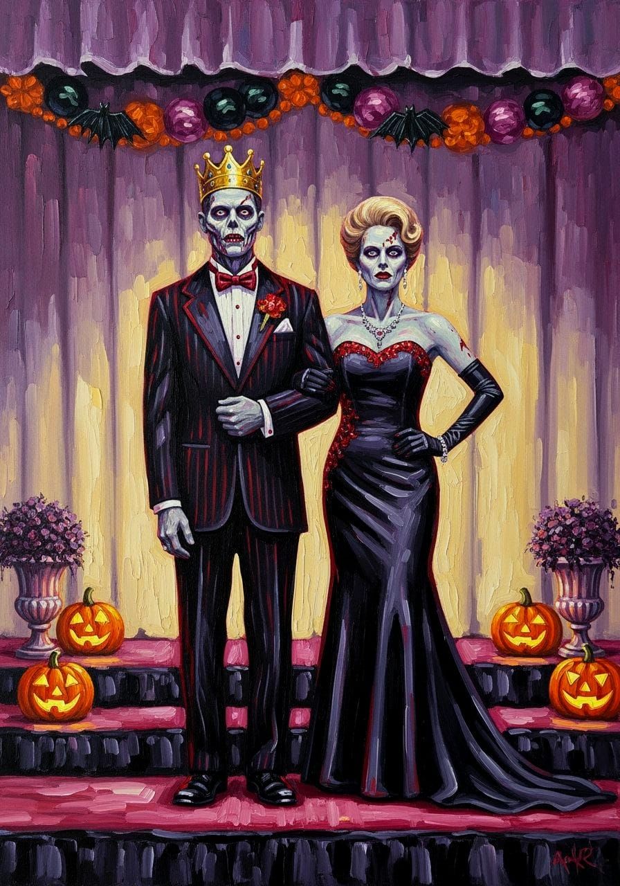 Zombie Prom King and Queen in Oil Painting Style