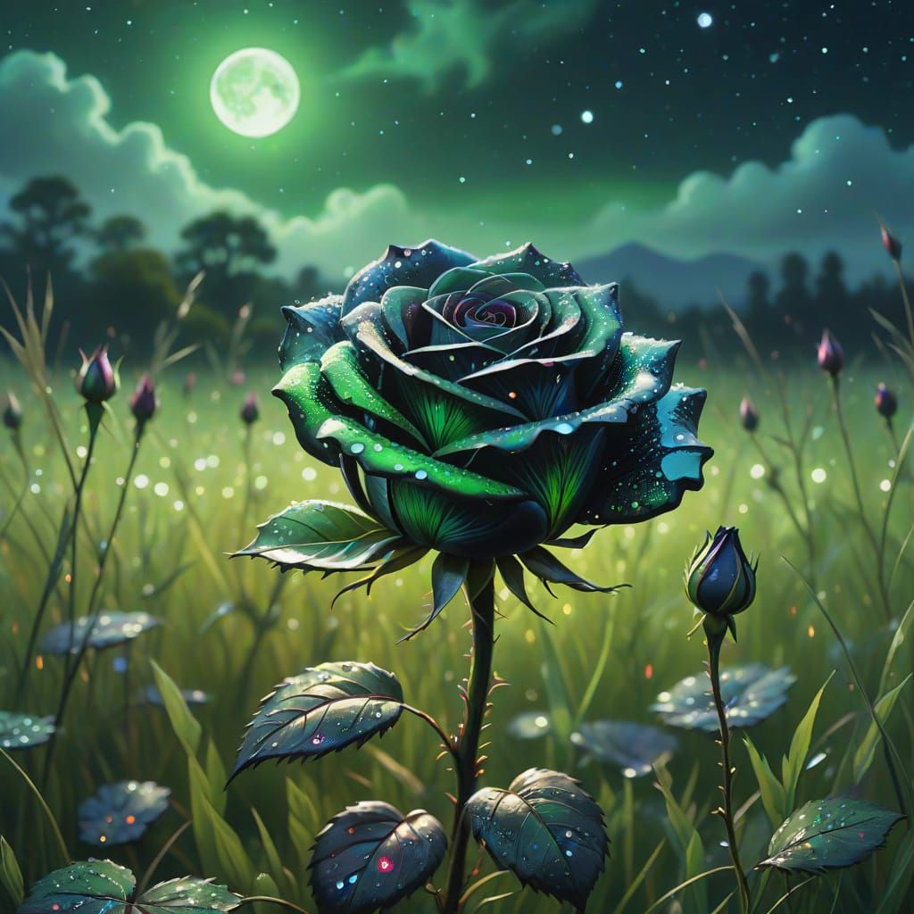 Surreal Black Rose in Moonlight, Macro Photography