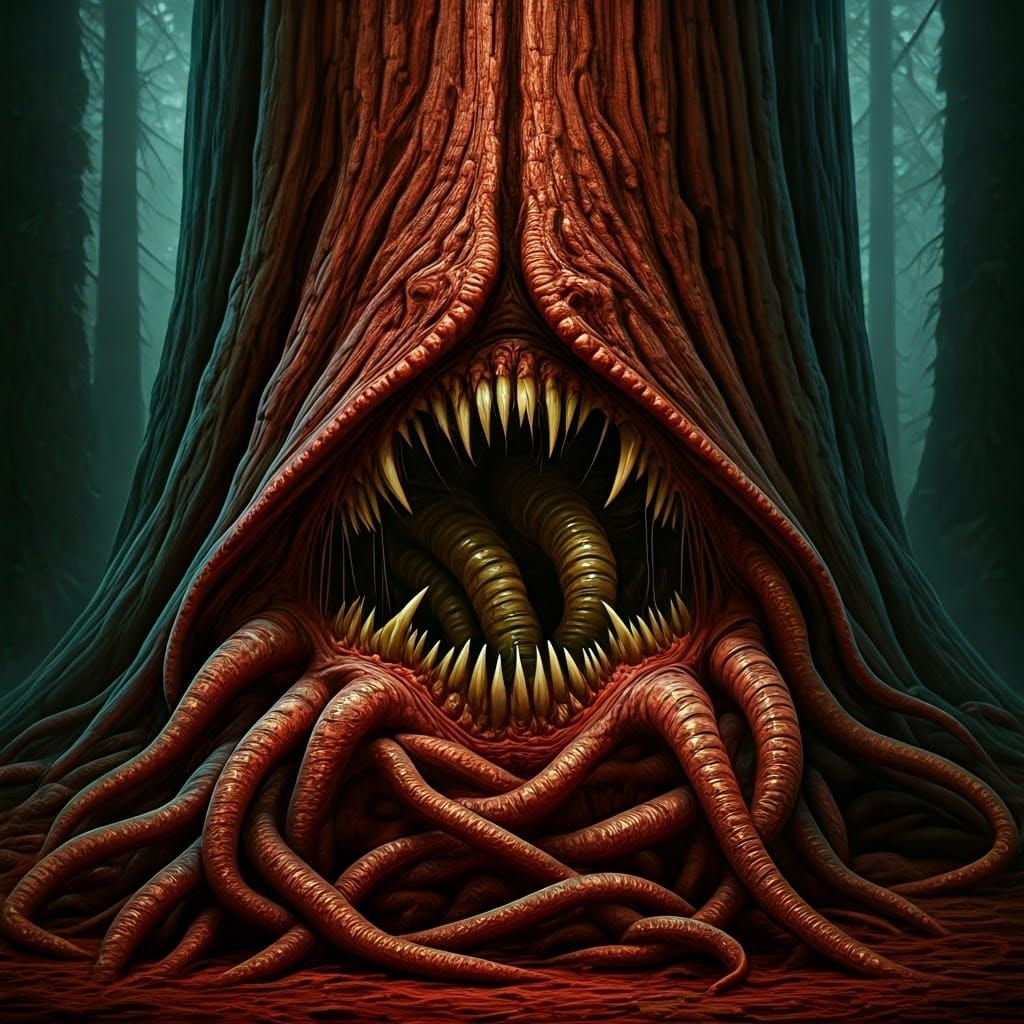 Eldritch Redwood Horror Monstrosity Devours Viewer in Dark, ...