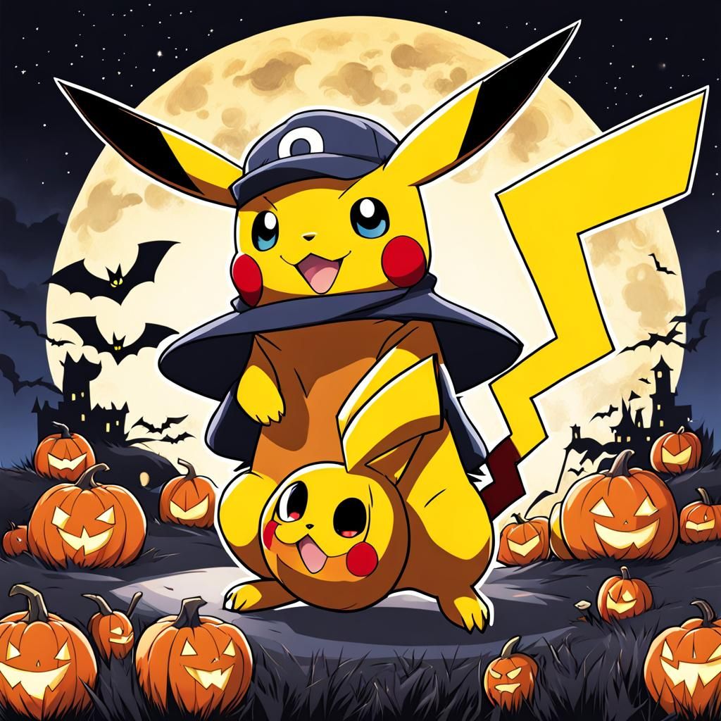Pikachu Halloween in Anime Key Visual Style