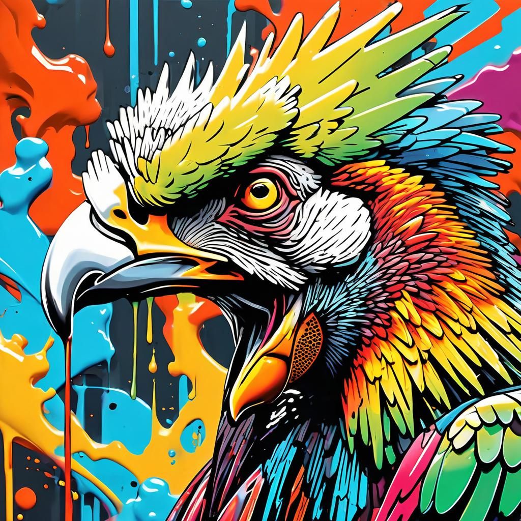 Abstract Vultures in Colorful Graffiti Art