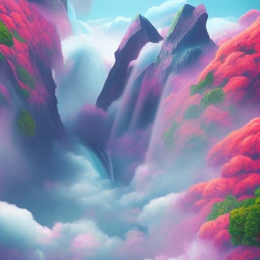 Dreamlike Floating Islands with Waterfalls