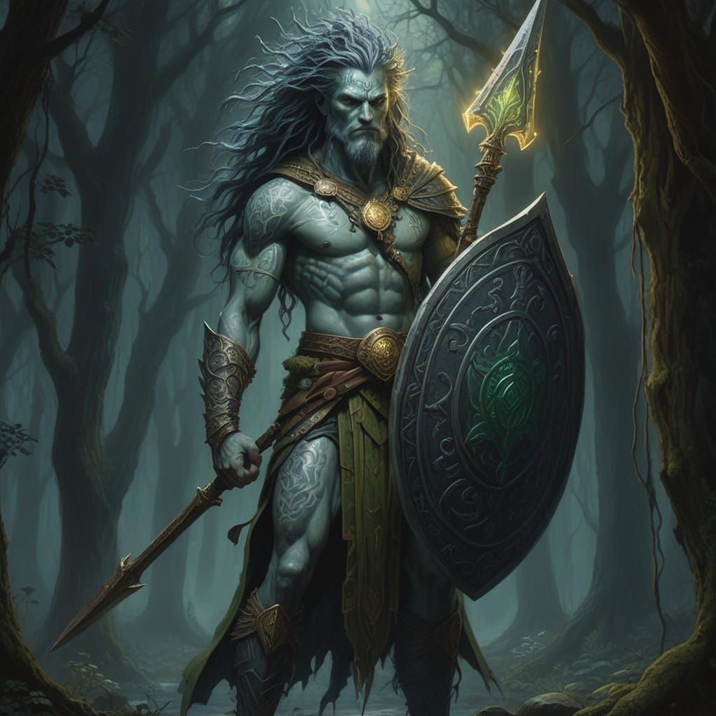 Mystical Tuatha Dé Danann Warrior in Enchanted Forest