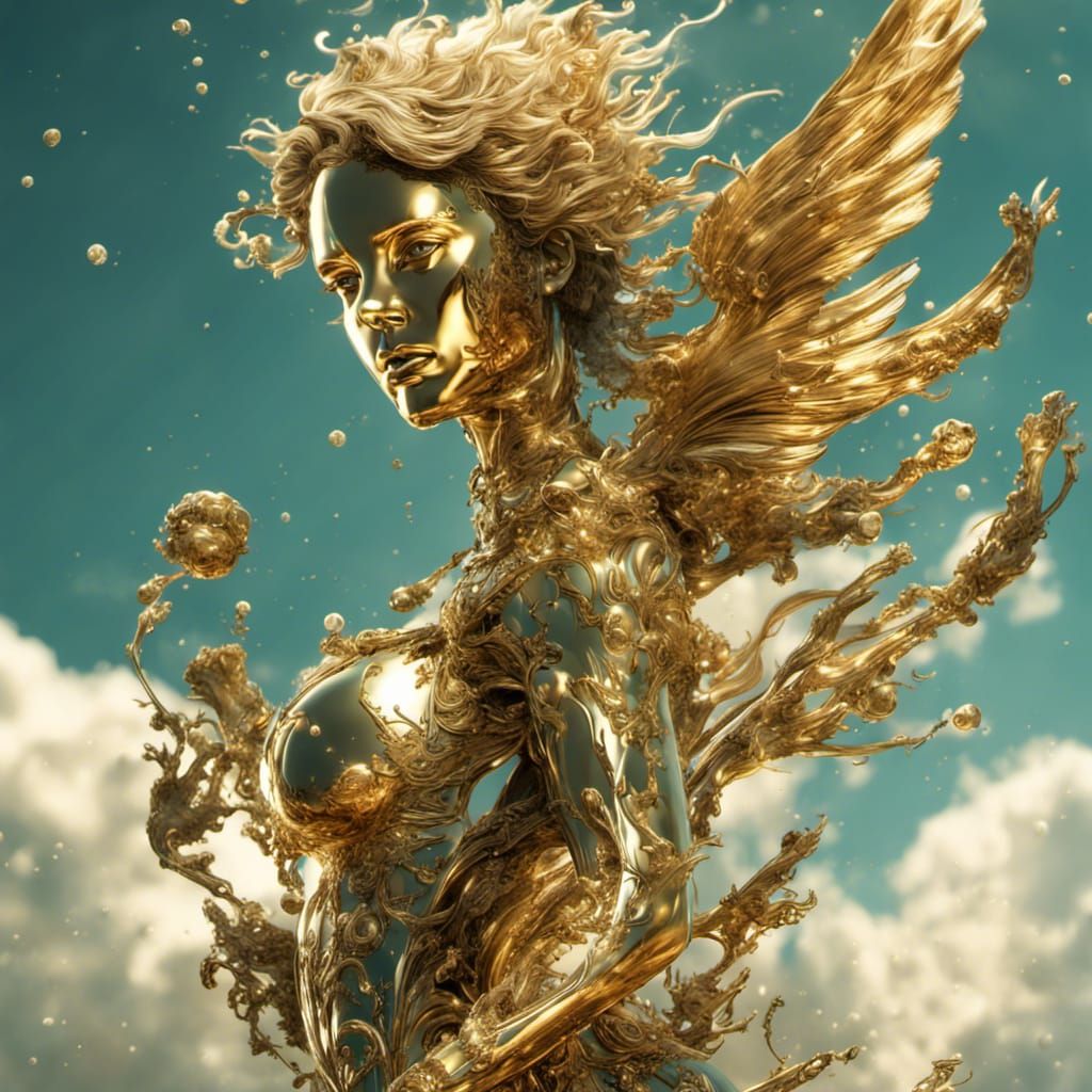 Futuristic Battle Angel Trophy in Reflective Ocean