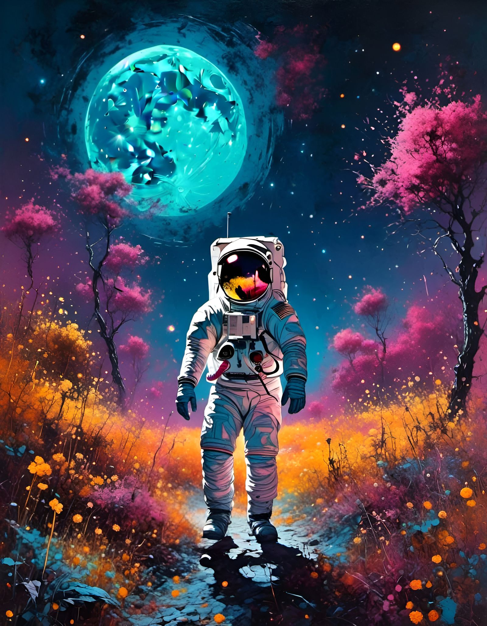 Synthwave Moonwalk in Iridescent Outer Space