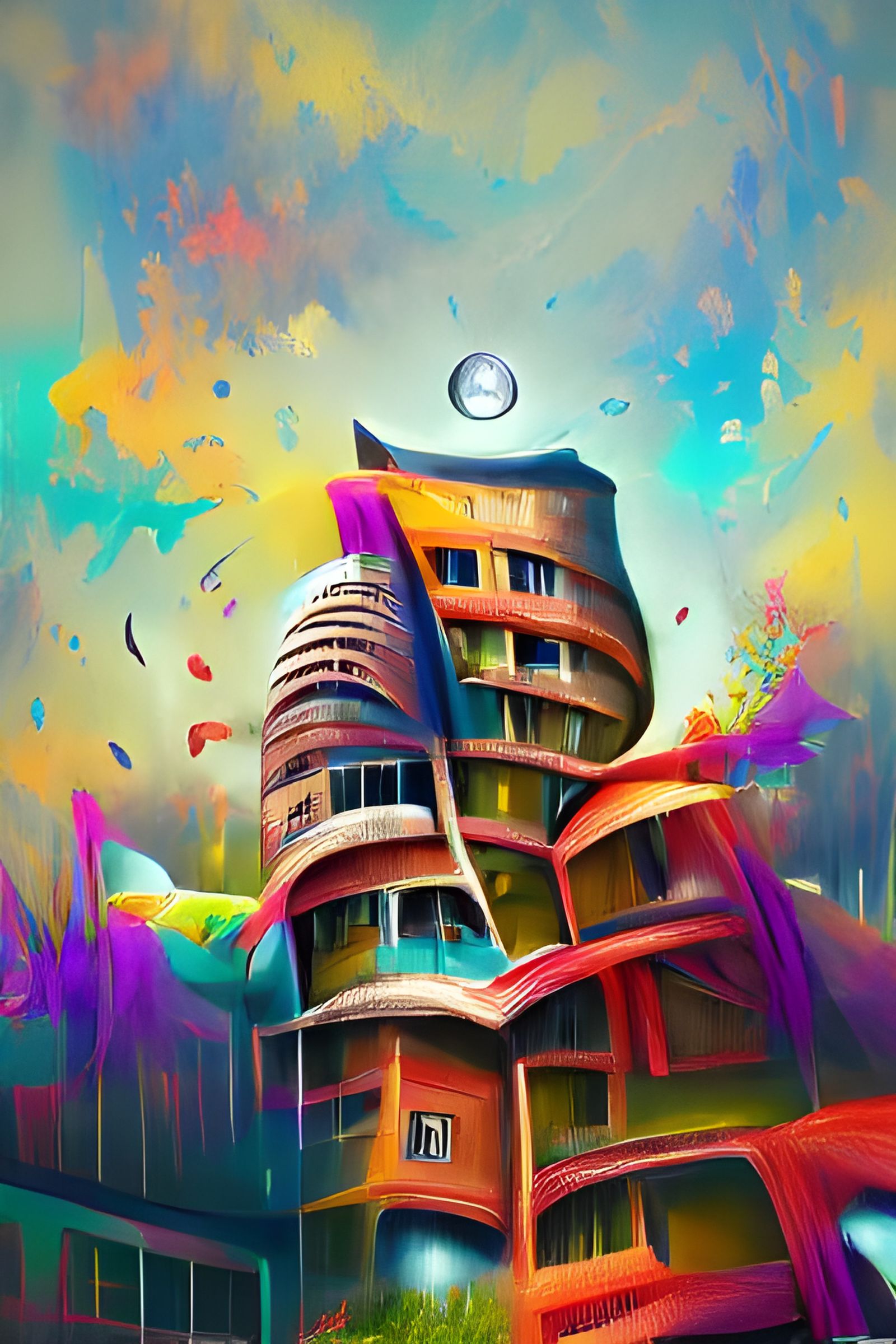 Impossible Architecture Building in Acrylic Art Style