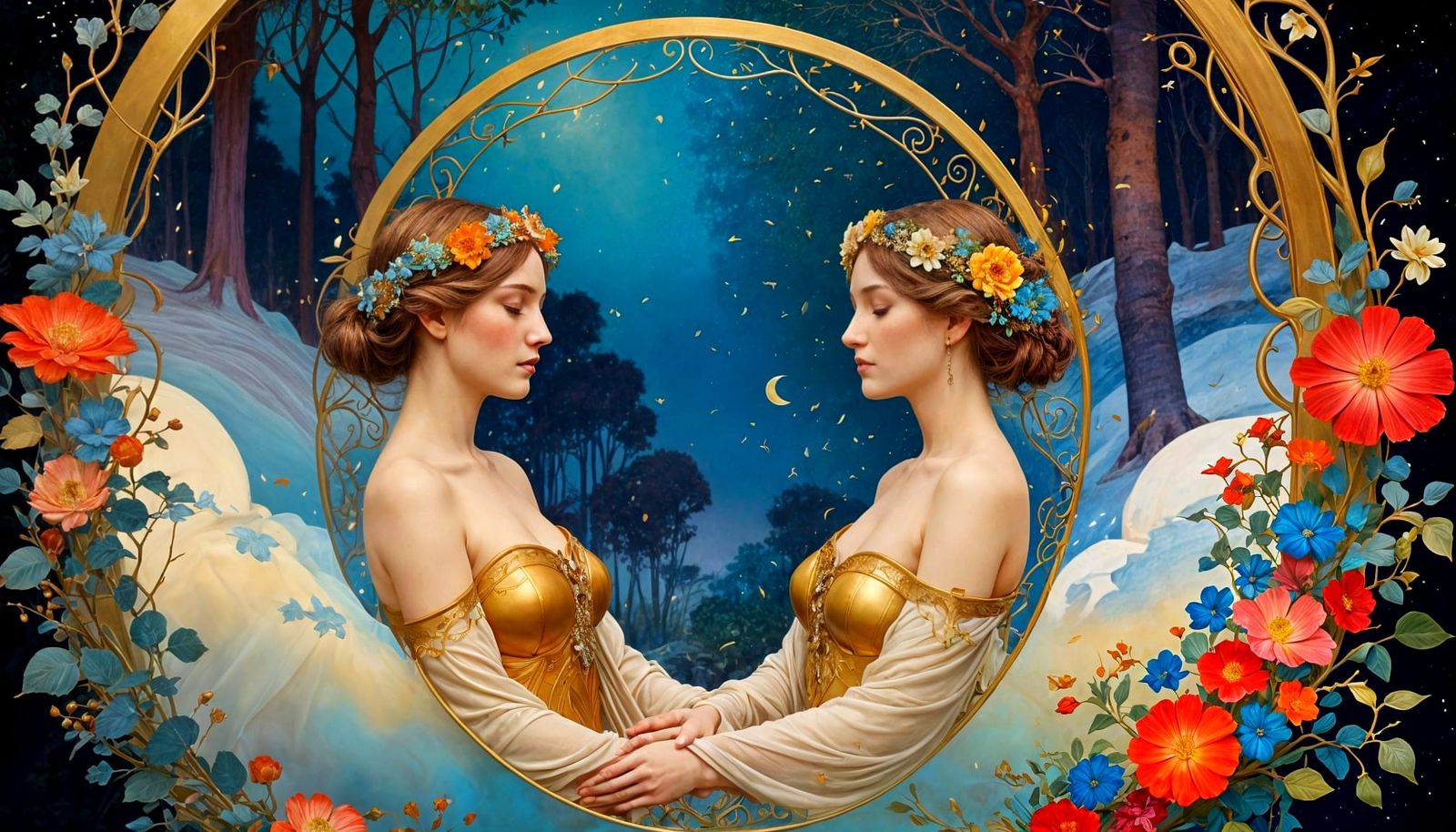 Ethereal Art Deco Sisters Under Winter Twilight