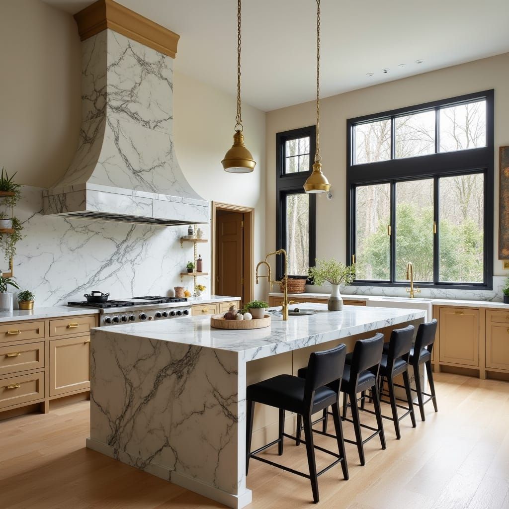 Luxury Kitchen with Calacatta Marble Island