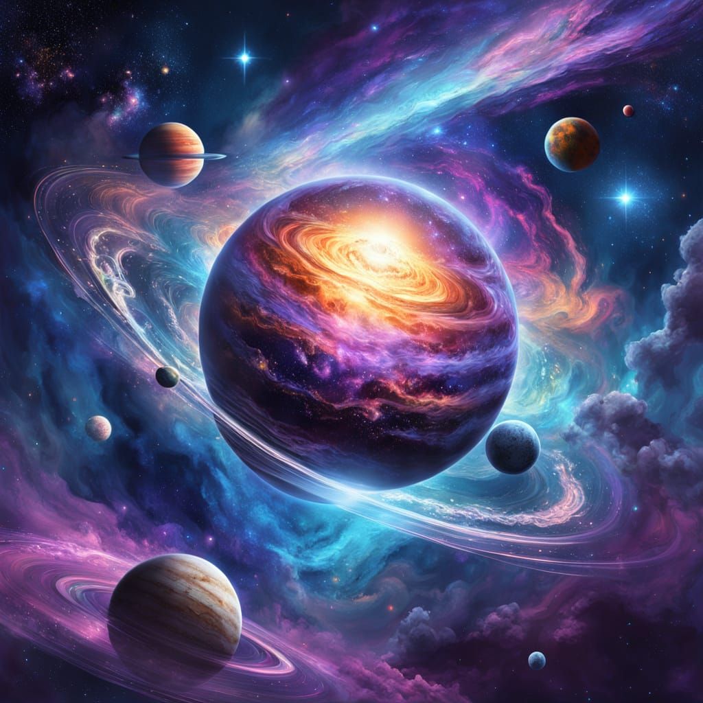 Majestic Gas Giant Amidst Cosmic Nebula