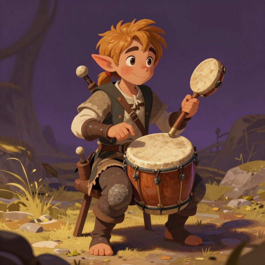 Whimsical Halfling Bard in Storybook Style