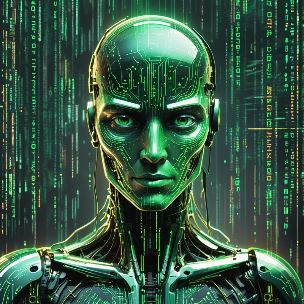 The Matrix  robot  lines of code imbed distorted on a comput...