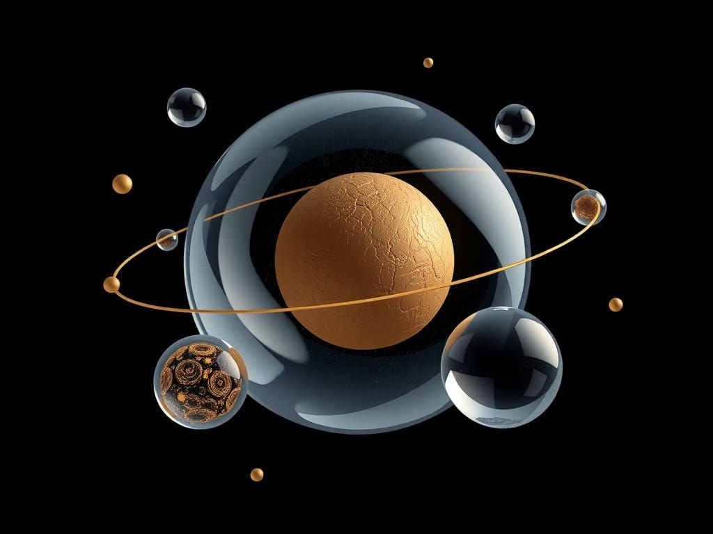 The Solar System as Glass Spheres on Black Background