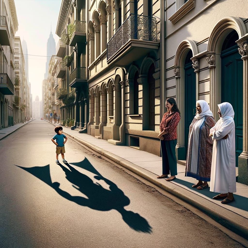 Boy's Shadow Becomes Superhero on City Wall