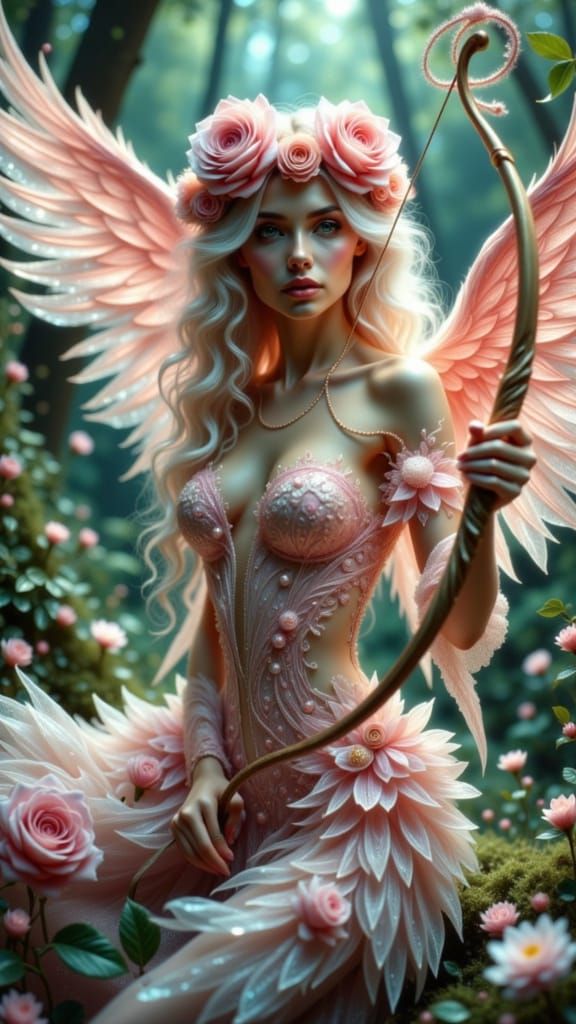 Ethereal Archer Angel in Mystical Forest