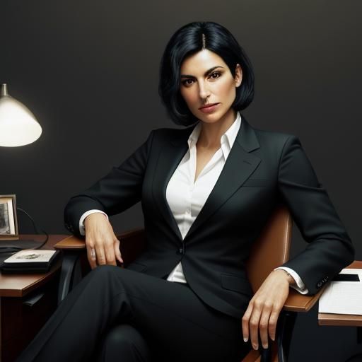 Beautiful Woman in Black Suit: Hyperrealistic Office Portrai...
