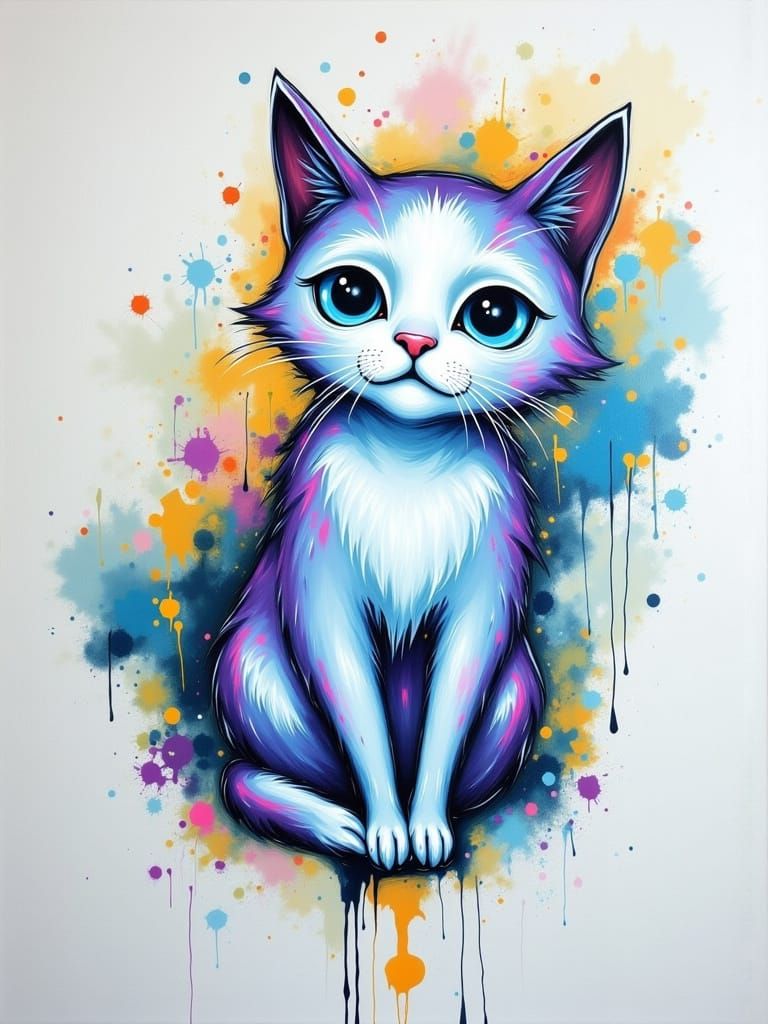 Abstract Painting of a Floating Transparent Cat