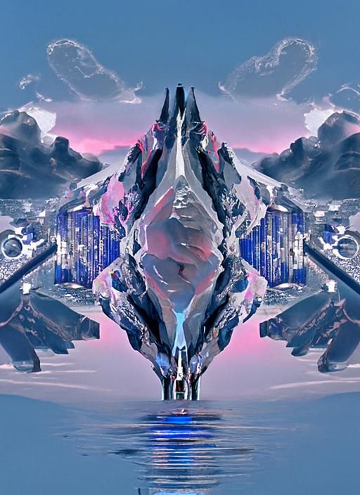 Snowy Mountain Reflected in Frozen Lake, Hyperrealist Digita...