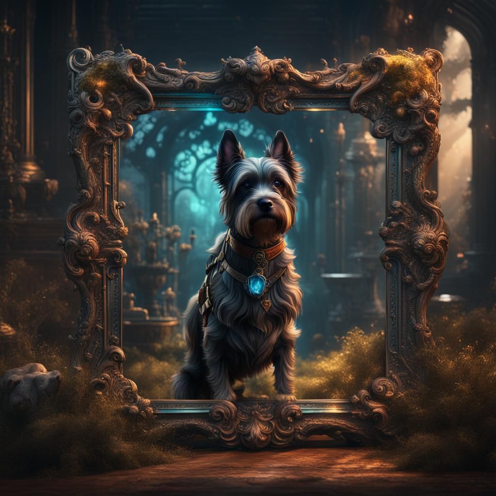 Dog in Glass Frame: Detailed Matte Painting