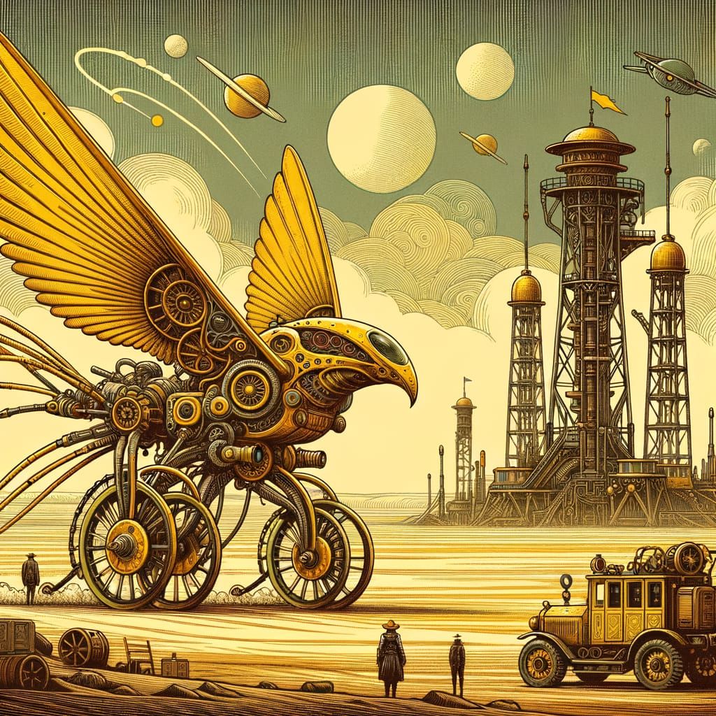 Vintage Science Fantasy Art: Desert Lander and Rocket Towers