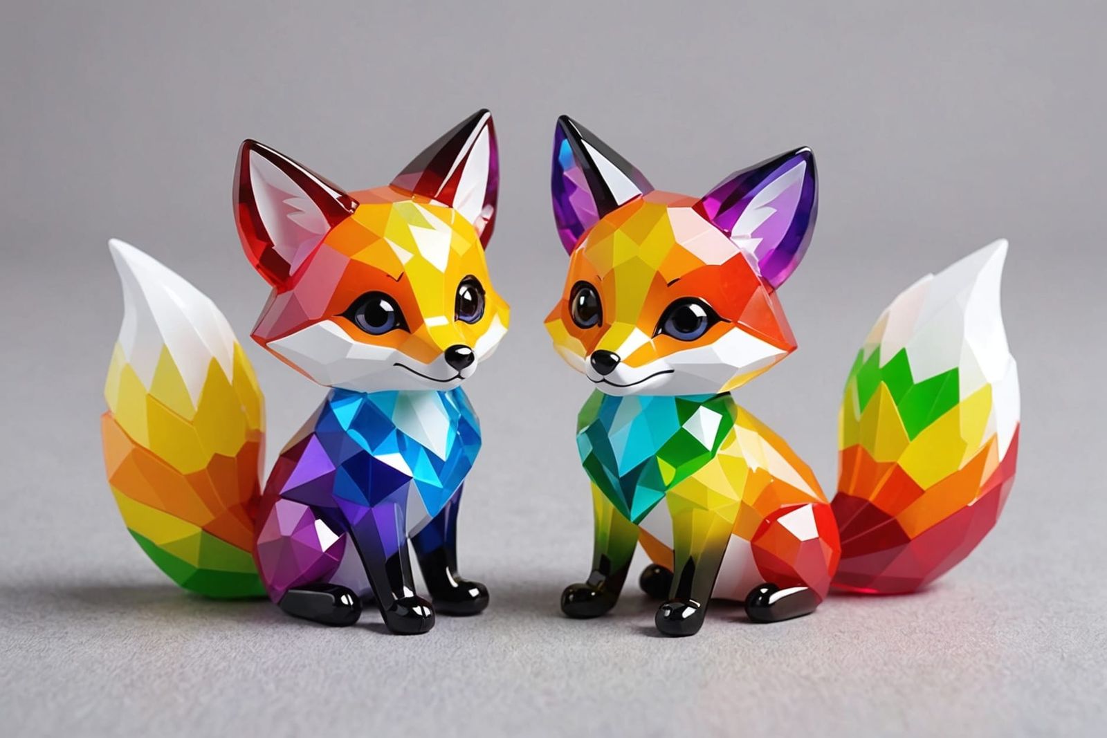 Rainbow Gem Foxes: Colorful Digital Art