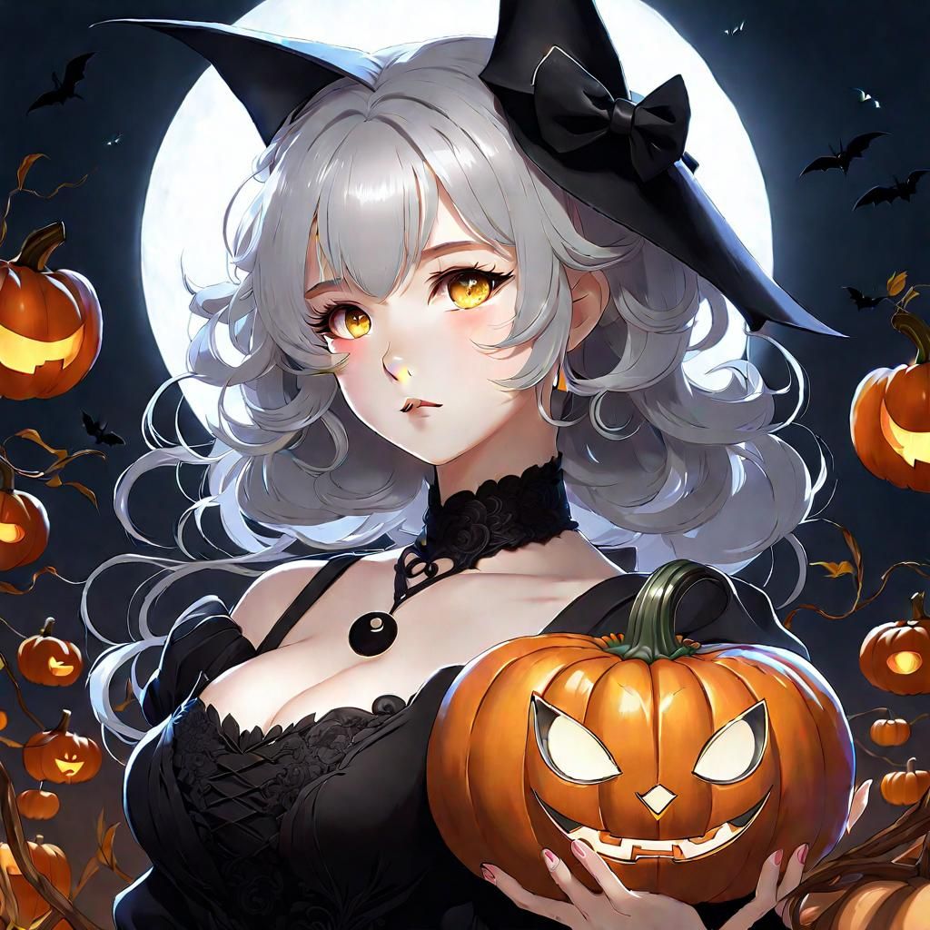 Anime Girl with Pumpkin in Cutecore Style
