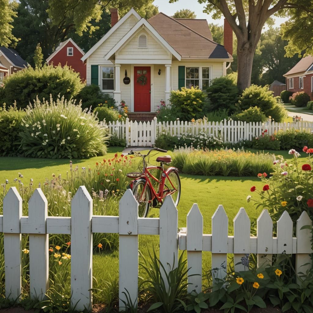 Hyper-Realistic Suburban Home with Red Bicycle