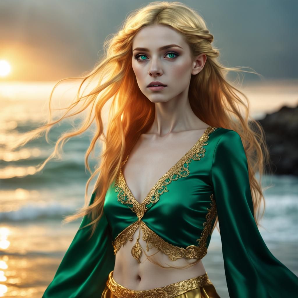 Young Elf with Soul Fire Hair and Emerald Silk