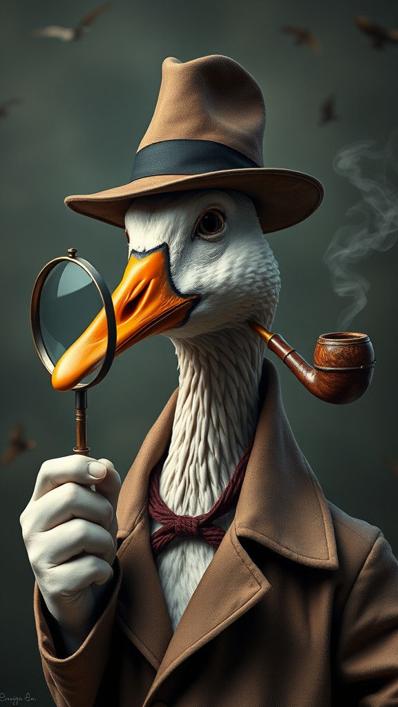 Surreal Detective Goose with Fedora and Pipe