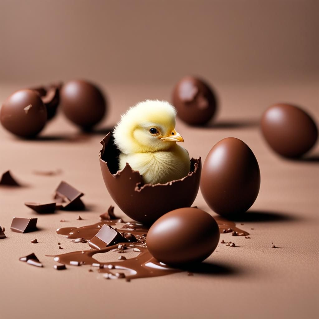 Photorealistic Chick Emerges from Broken Chocolate Egg