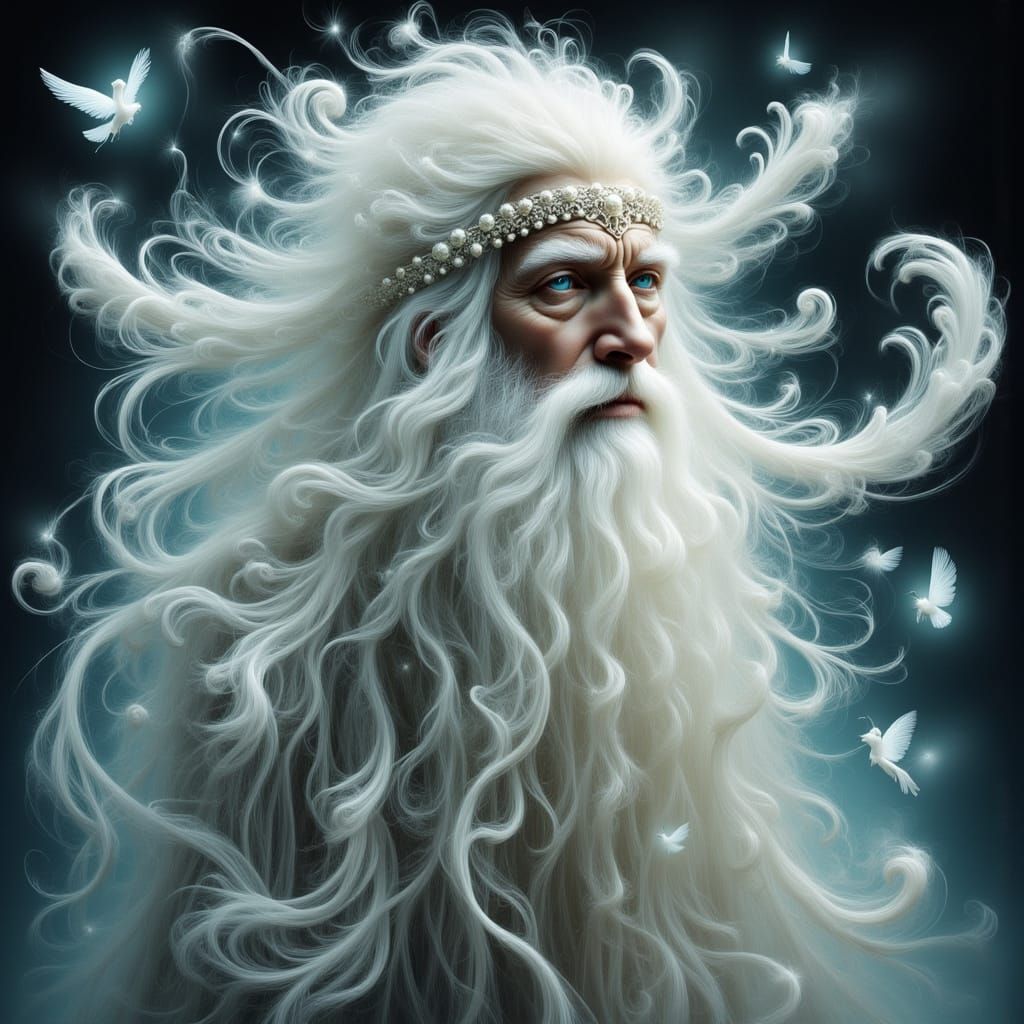 Ethereal Wizard with Braided Beard and White Hair