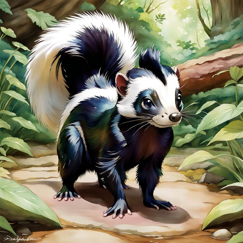 Cute Anime Skunk in Soft Watercolors