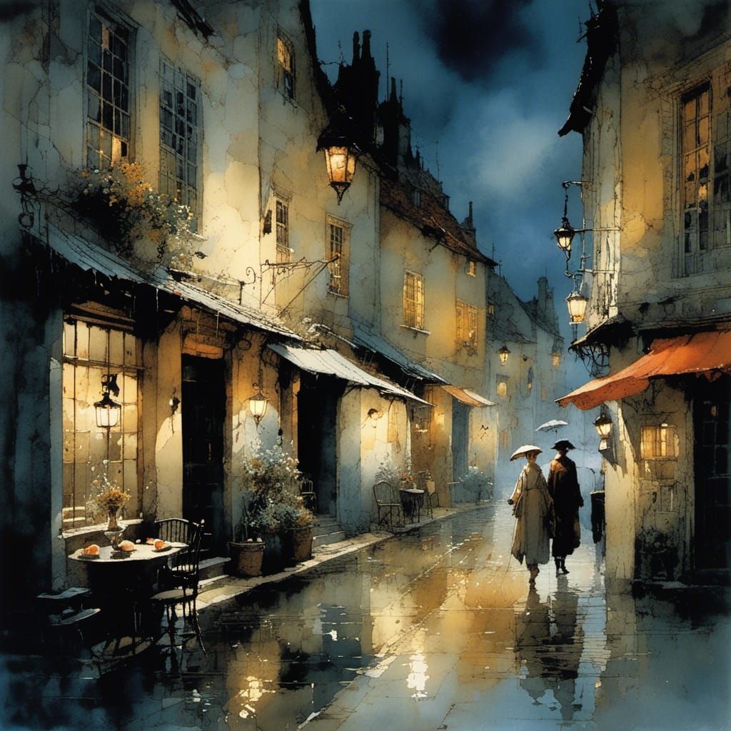 Intricate Watercolor Thunderstorm in a Past World