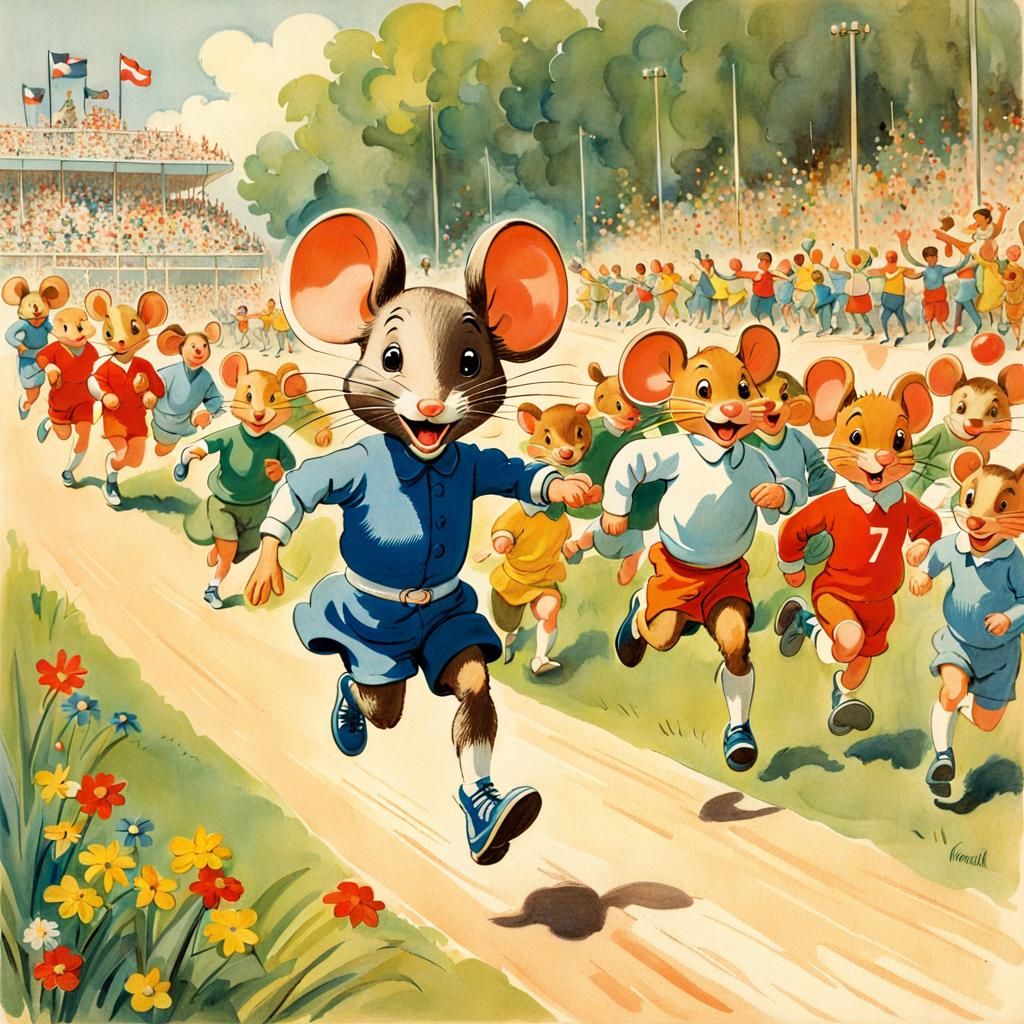 Mouse Wins Olympic Race: Children's Book Art